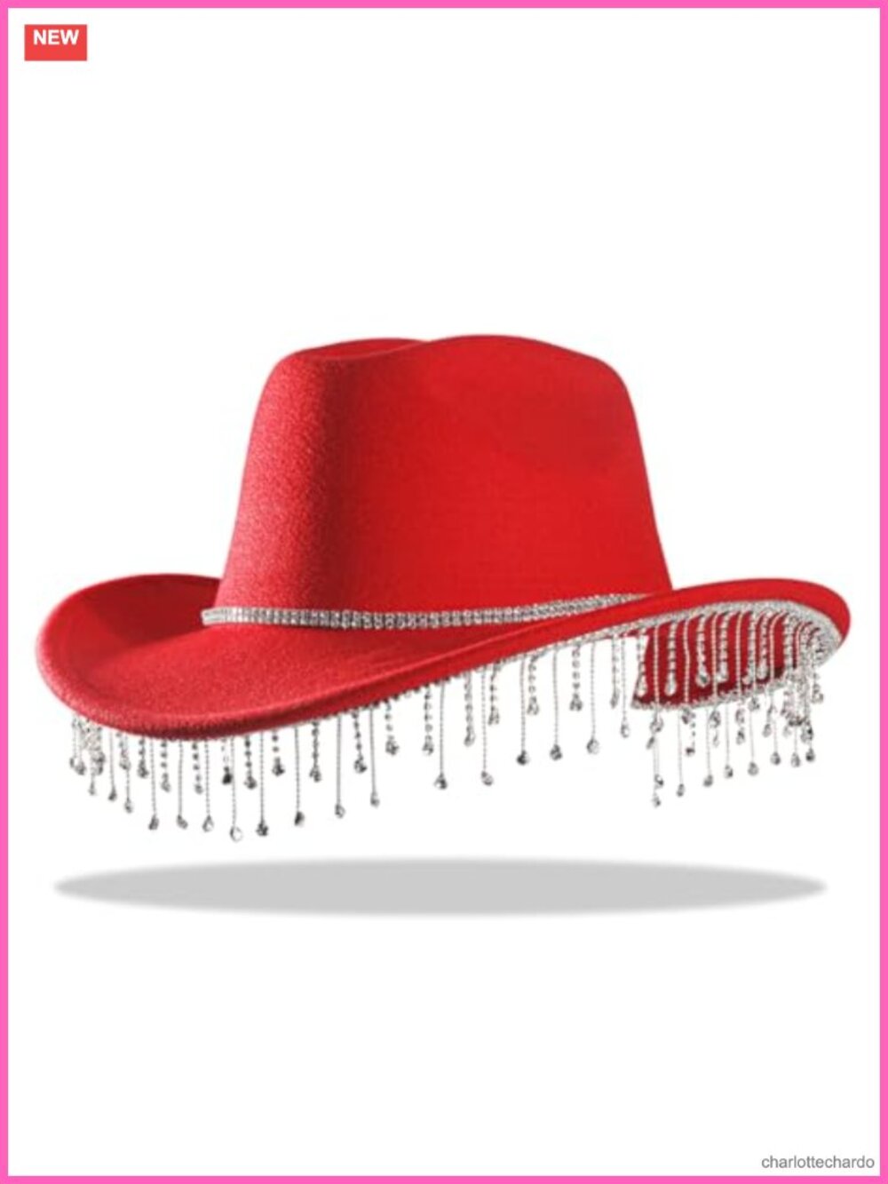 Sparkly Rhinestone Cowgirl Hat with Short Tassels